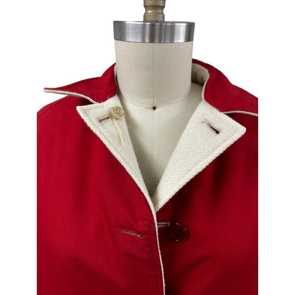 Vintage Reversible Burberry Blue Label Womens Coat Red Cotton/White Wool sz L/XL - Picture 4 of 11